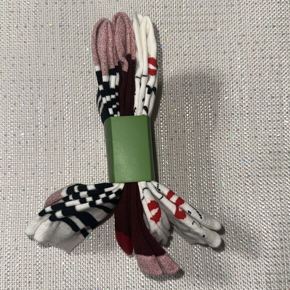 kate spade 3pk White Black Stripes Red Hearts True Love Crew Dress Socks - Picture 5 of 8